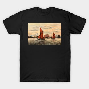 THAMES SAILING BARGES PASSING BLACKWALL,  RIVER THAMES T-Shirt